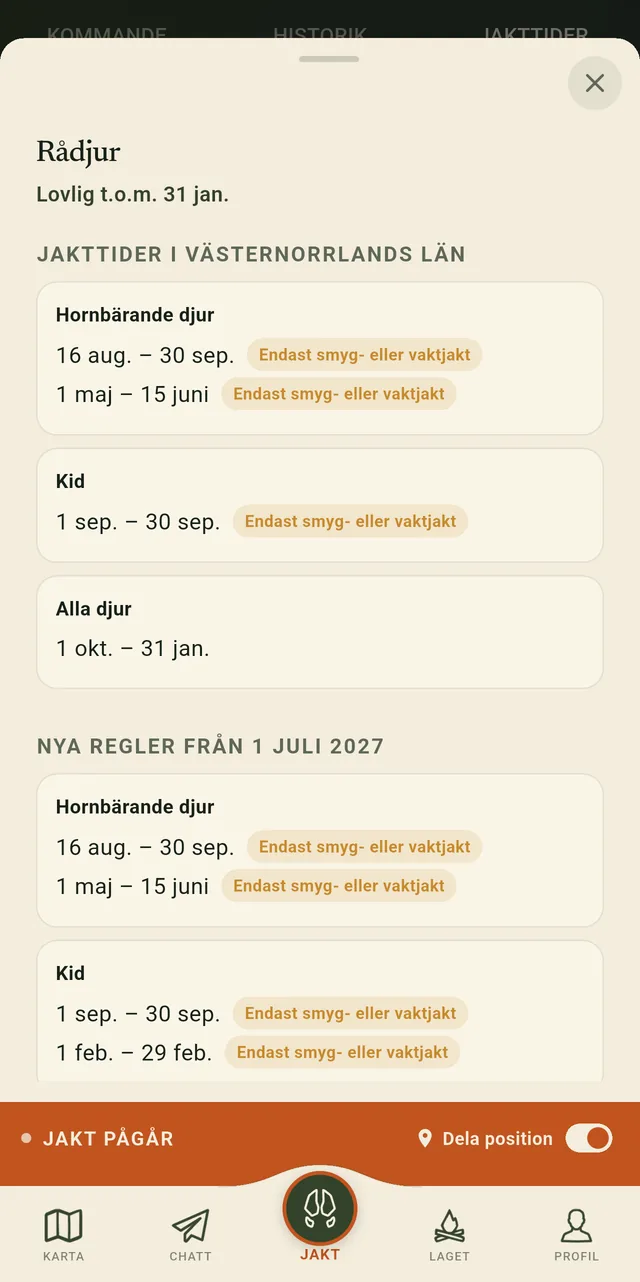 Jakttider för rådjur i Västernorrlands län, med nya regler från 1 juli 2027