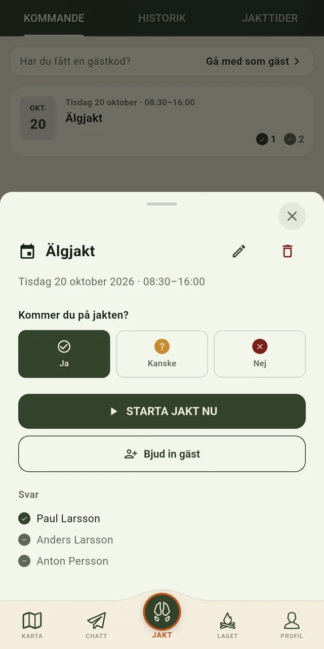 En planerad älgjakt där laget svarar om de kommer